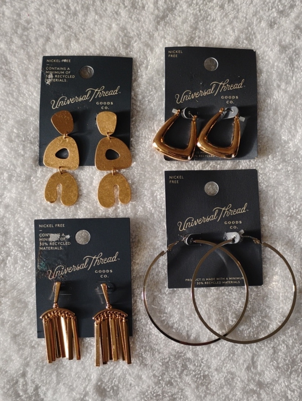 Universal Thread Multi-Style Earring Set 4 Pairs 3 Gold Finish 1 Silver Look